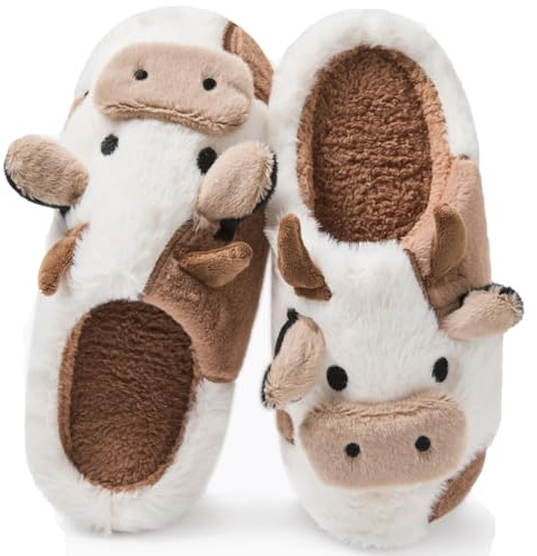 Coswind Zapatillas de Vaca Mujer Hombre Casa Casual Invierno Cómodas Felpa Peludas on Cloud Antideslizantes Suela Divertidas Pantuflas