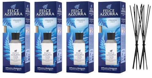 Felce Azzurra Diffusore Ambiente a Bastoncini, Fragranza Classico Original, Formato 120 ml (4 Unità) + Ricambio 10 Bastoncini Per Diffusori Neri