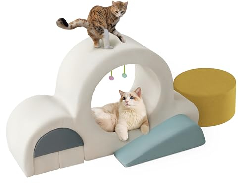 Johnear Katzen Wandregale, Katzenwandmöbel Set,Treppe für Katze, Katzenregale und Sitzstangen für Wand, AbnehmbarKatze Wandregal für Innen mit Plüsch