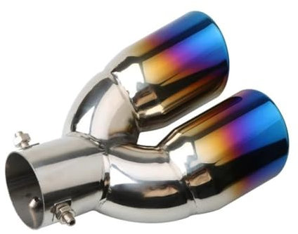 DZSCHUNLUSM Auspuffblenden Universal-Doppelrohr-Auspuffrohr Auto-Dekoration Eins Aus Zwei Endstücken Schalldämpfer Doppeltes Endrohr Auspuffendrohr(Curved Blue)