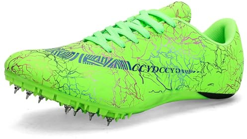 PENXZT Leichtathletikschuhe Herren Damen Atmungsaktiv Spikes Sprintschuhe Leichte Professional Sportschuhe for Kinder Jungen,Grün,38 EU