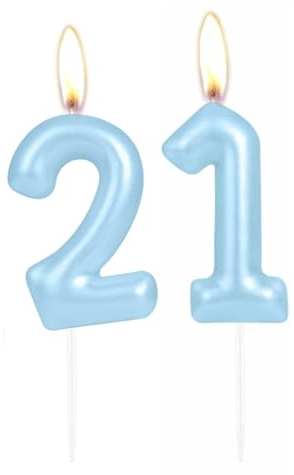 Sparkling Light Blue 21st Birthday Number Candle, Pearl Blue Number 21 Cake Candle, Birthday Cake Topper Cupcake Girl Boy, Wedding Anniversary Decoration