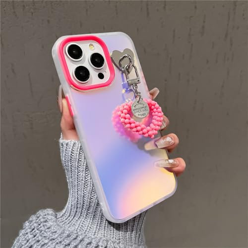 YOGISU Matte Laser Case For iPhone 11 Pro 12 13 14 15 Pro Max X Xs Max Xr 7 8 Plus Pearl Love Pendant Aurora Hard Slim Cover,HotPink AX,For iPhone 13 Pro