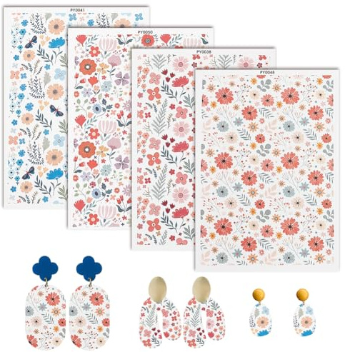 AHANDMAKER 4 Stück Blumen-Ton-Transferpapier, 4 Stile Unterglasur-Transfer-Aufkleber, Keramik-Aufkleber, Keramik, Ton-Transferpapier Für Die Herstellung von DIY-Ohrringen, Anhängern Und Schmuck