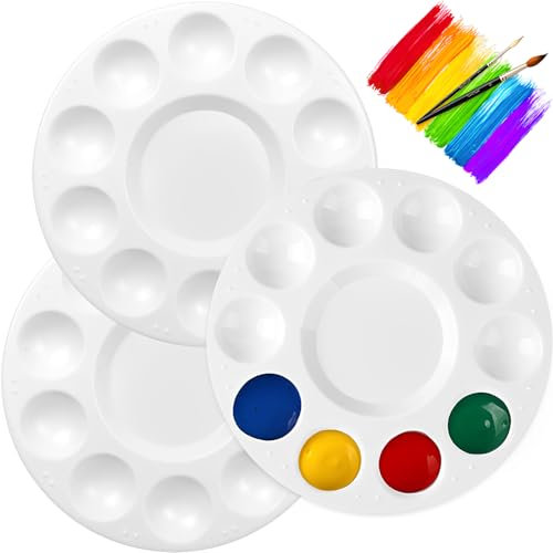 CENSIVI Mischpalette - 3 Stück Rund, Runde Farbe Palette mit 10 Mischfeldern Universalpalette für DIY Kunst Malerei