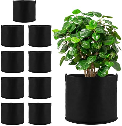 FAAING 10 stycken 20 l växtpåsar av fleece-tyg, svarta tygkrukor, växtväska med handtag, växtpåse växt växande väska för grönsaker och växter