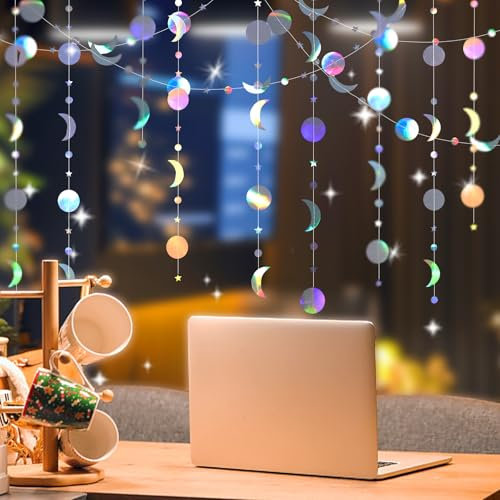 Plstod 52 Piedi Glitter Ghirlanda Luna e Stelle, 4 Pezzi Luccicanti Carta Decorativa Scintillante per Compleanni, Matrimoni, Feste di Natale