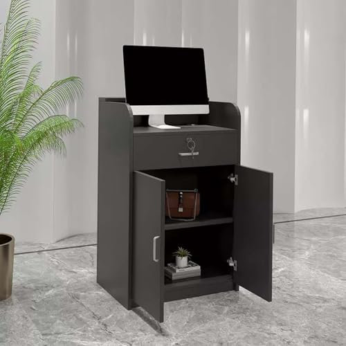 Rezeptionstrese, Stehtheke mit Schublade und Aufbewahrungsschrank, Kasse, moderner Willkommenstisch, Einzelhandel, Theke für Salon, Büro, Bekleidungsgeschäft (Schwarz, 60 cm)