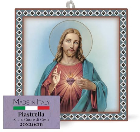FRATELLI BONELLA - Piastrella 20x20 cm in Ceramica Raffigurante Sacro Cuore di Gesù - Piastrella con Figura Sacra da Appendere - Piastrella in Ceramica