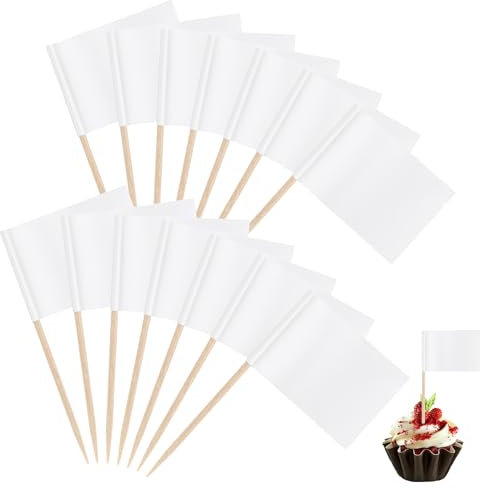 Paquete de 100 banderas de palillos de dientes con bandera en blanco, palillos de dientes, etiquetas de alimentos para fiestas, bufés, cupcakes, etiquetas de alimentos, etiquetas de queso para tabla