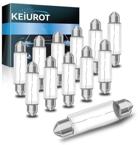 Keiurot Under Cabinet Light Bulbs T3 44MM Festoon 12V 10W Bulb, UnderCabinet Bulb Xenon Festoon Bulbs for Kitchen Boat Marine Ceiling Light Bath2700K,12Pack