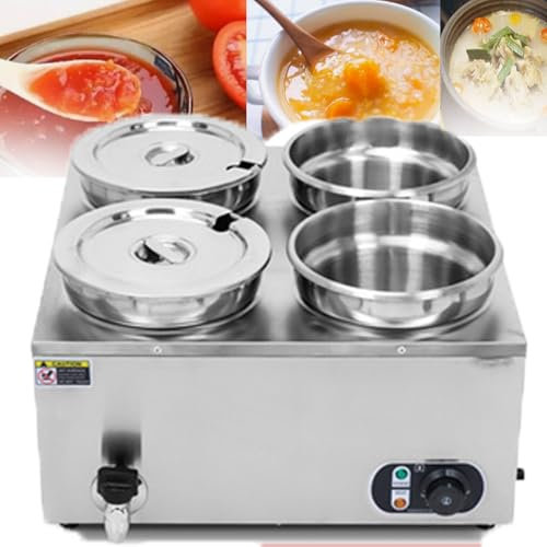 ZHIXUMM Bagnomaria Commerciale da 1500 W, Riscaldatore Elettrico per Zuppa 4x6,2 QT con Controllo Temperatura 30-85 ℃, Riscaldatore per Alimenti Tipo Buffet in Acciaio Inossidabile, Vassoio di Vapore