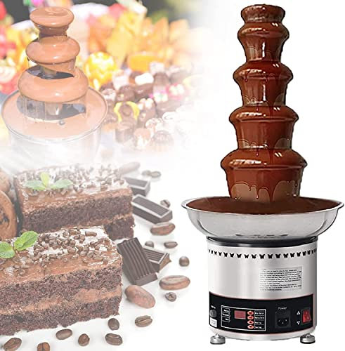 PUFAHAU Máquina para Fuente de Chocolate de Gran Capacidad, Cascada de Fondue de Chocolate Comercial de 4/5/6/7 Niveles con Control de Temperatura, Calentador de Salsa, Capacidad de 3(5Tier)