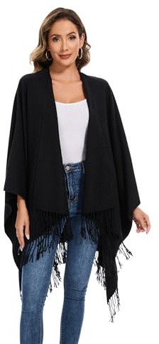 Sjal för kvinnor, elegant stickad cape, öppen framsida, poncho, halsduk, filt, cardigan, kappa för vår, höst och vinter