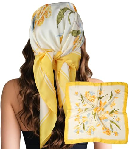 Sumolux Head Hair Scarf for Women Like Satin Silk Scarf Bandana Hair Wrapping Night Large Square Scarves 27.5