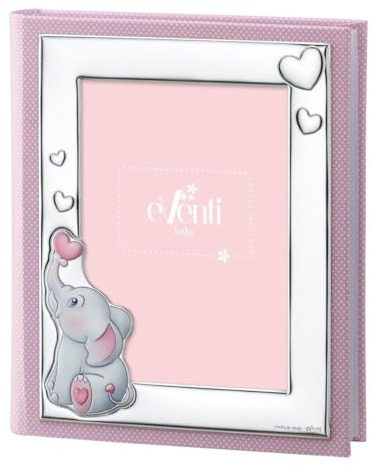 Eventi Album Fotografico per Bambini con Elefantino, Cornice in Argento, Rosa, 20x25 cm