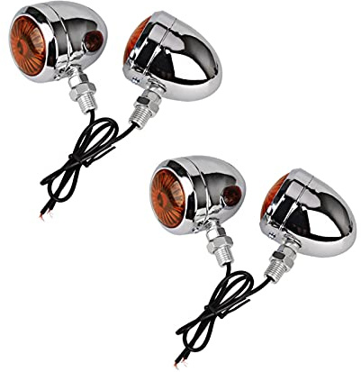 Frecce Moto,Indicatori di Direzione per Moto Indicatore dei segnali di direzione del motociclo Universale 12V Retro Luci del segnale della moto Retro Blinker del metallo 2 PC Black Chrome(4PC Chrome)