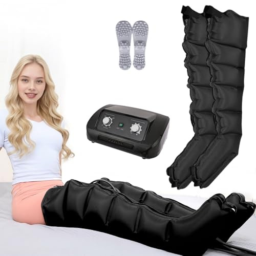 Masajeador Botas Presoterapia Piernas | 6 Cavidades Profesional Aparatos de Presoterapia para Casa Masajeador Circulación de Pies y Piernas (Negro 2 piernas)