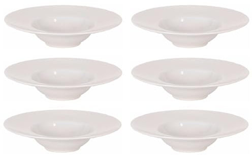 Acan Tradineur - Pack de 6 Platos hondos de cerámica para risotto, modelo Bari, vajilla, pasta, tapas, pinchos, postres, cocina, válidos para microondas y lavavajillas (Color Marfil - Ø 25 cm)