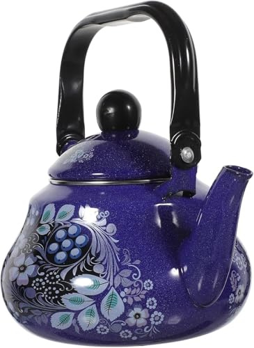 Bouilloires de cuisinière Bouilloire sifflante en émail Bleu Floral, théière avec poignée Pliable, Motif Paon, 1,5 L