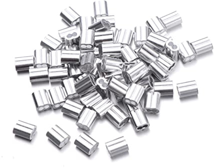 PLAFOPE 100 piezas Abrazadera de Cable de Aluminio Doble Orificio Clip de Sujeción para Cuerda de Alambre Resistente la Corrosión para Fijar y Crimpar Cables