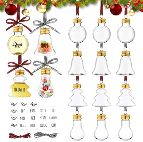 12 Stück Weihnachtskugeln zum Befüllen 50 ml Weihnachtskugeln Plastik Transparent Selbst Gestalten Weihnachtskugel DIY Christbaumkugel Weihnachtdeko Anhänger zum Abfüllen von Bonbon Wein-getränken
