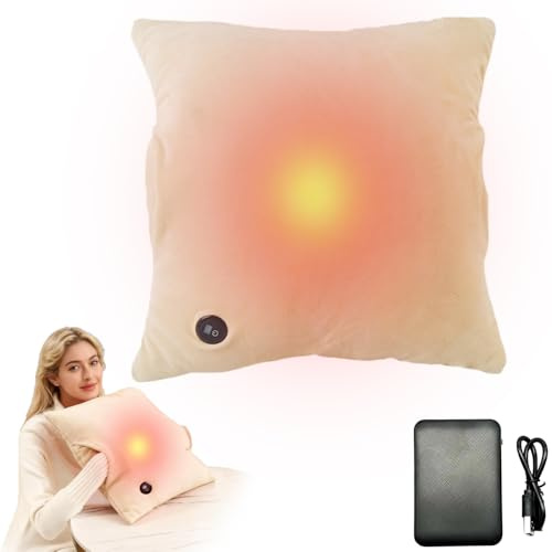WRQIOO Wärmekissen Akku, 45x45cm Heizkissen Kabellos mit 10000mAh Powerbank, 3 Wärmestufen, für Hand, Rücken, Taille, Nacken, Menstruationsschmerzen Relief(Beige)