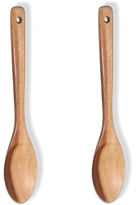 fKiZanthene Cuillere en Bois de Cuisine Lot de deux Ustensiles en Bois Résistants à la Chaleur pour Mélanger Servir et Cuisson Quotidienne dans la Cuisine