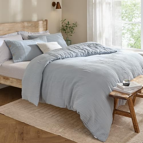 Yard Lark Cotton Muslin Duvet Cover Set (Blue, Double)