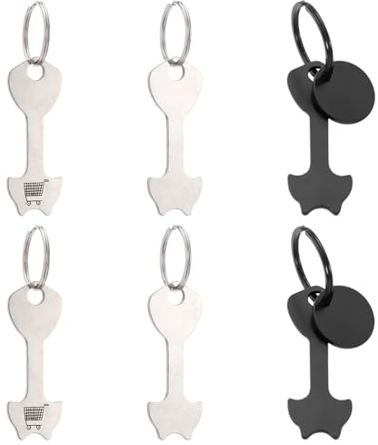 TRKETK 6 Pièces Jetons de Caddie Porte-clés Clé en Forme de Jeton pour Caddie en Acier Inoxydable Portable Clé à Puce pour Panier d'Acha Accessoires Pratiques pour Tous Les Chariots