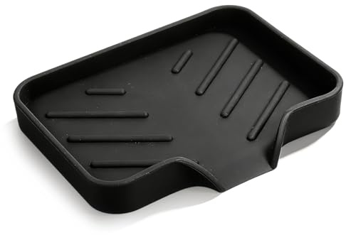 Silikon Seifenschalen für Badezimmer mit Ablauf, Seifenspender-Ablage, Schwammhalter, selbstentleerender Küchenspülen-Organizer, Ablage für Spender, Scheuermittelflasche und Becher(Schwarz)