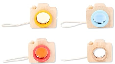 VEOIRXU 4 Piezas Camara Con Efecto Caleidoscopio Madera Con Una Cuerda Para Colgar Primeros Juguetes Juguetes Educativos Caleidoscopio de Madera Para Niños Bebé