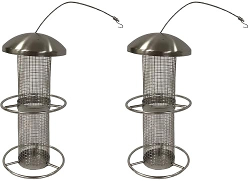 Dehner Natura Premium Wildvogel Futtersäule Domestico, Futterstation für Wildvögel, Futterstelle rostfrei/hängend, ca. 28 x 14 x 14 cm, Edelstahl, Silber (Packung mit 2)