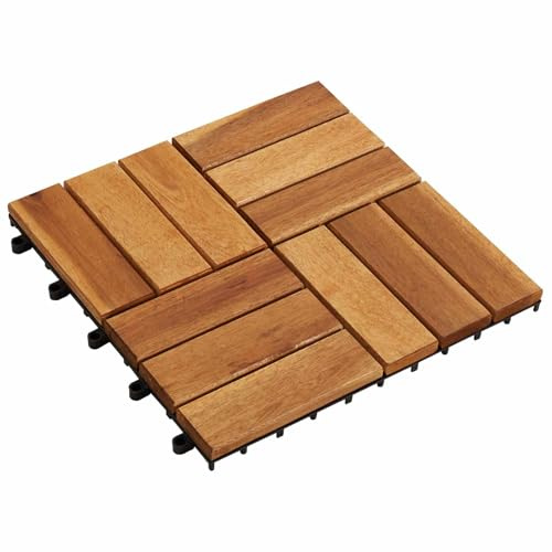vidaXL Tile de Decking 10 pcs Marrón 30 x 30 cm Madera de Acacia, Suelo de acacia, baldosa cuadrada moderna, sala de estar, piso duradero, toque elegante en el diseño del hogar