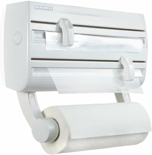 Leifheit Wandrollenhalter Parat F2 ComfortLine-Serie für insgesamt 3 Rollen, Folienschneider mit Abstellfläche für Gewürze und abnehmbarem Küchenrollenhalter, weiß