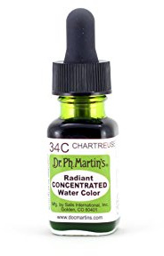 Dr. Ph. Martin's Radiant Concentrated Water Color (34C) Watercolor Bottle, 0.5 oz, Chartreuse, 1 Bottle