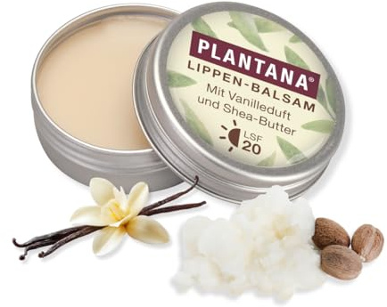 PLANTANA Lippenbalsam 5 g | Reichhaltig an Sheabutter mit Vitamin E, Xylitol und Vanilleduft | Bewahrt Lippen intensiv vor dem Austrocknen | Verleiht Glanz & intensive Feuchtigkeit | Mit LSF 20