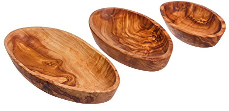 Naturally Med Juego de 3 cuencos ovalados apilables de madera de olivo 13/17/20 cm