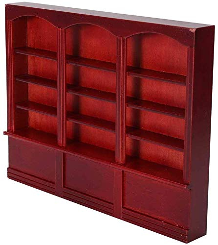 1:12 Puppenhaus Miniatur Zubehör Holz Bücherregal Vitrine Dreibettzimmer Bücherregal Möbel Spielzeug Dekoration für Puppenhaus(Rotbraun)