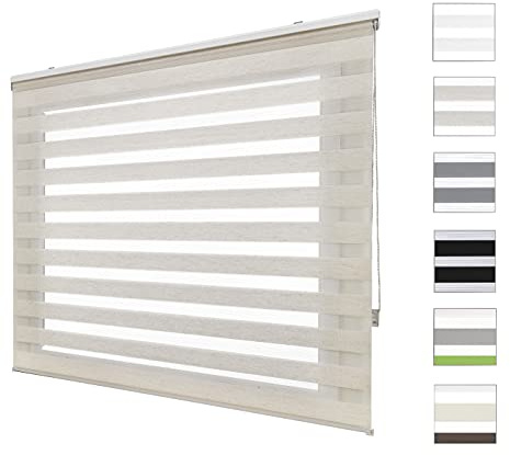 Estores enrollables Noche y Dia a Medida 112 x 180 - Anchos Desde 40 a 180 cm Control Total de la luz, Lino Persianas enrollables para Ventanas y Puertas
