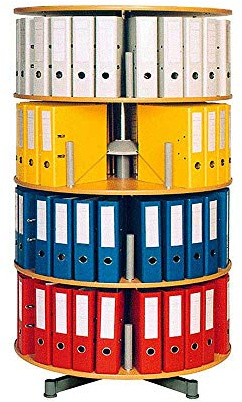 BRB Ordner-Drehsäule mit 4 Etagen, für bis 80 breite DIN-Ordner, Böden Buche-Dekor, Höhe 1560 mm, Ø 810 mm