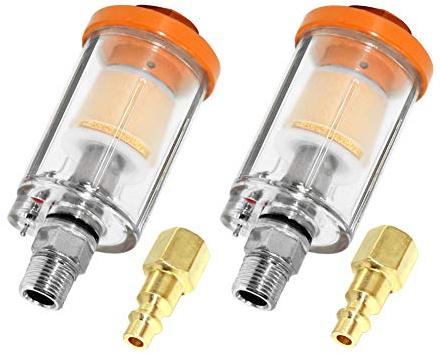 beduan Water Oil Separator Filter, 1/4 NPT Male and Female Thread Spray Gun Filters Air Compressor Fitting Compressed Orange（Pack of 2）