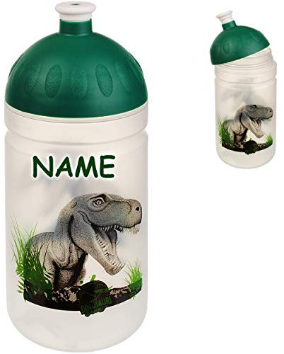 alles-meine.de GmbH Trinkflasche/Sportflasche - Dinosaurier - Dino - inkl. Name - BPA frei - Kohlensäure geeignet - auslaufsicher - 580 ml - Flasche leicht transparent - aus Ku..