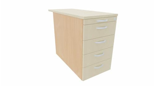 Standcontainer mit 4 Metall-Schubfächern und 1000 mm Abdeckplatte, Utensilienschubfach, Metall-Rollschubführung, Zentralverriegelung, 438x1000x720, Ahorn/Ahorn/Buche