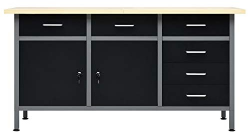 Tidyard Arbeitstisch Werkbank Werktisch Packtisch mit Schubladen Schwarz 160 x 60 x 85 cm Stahl