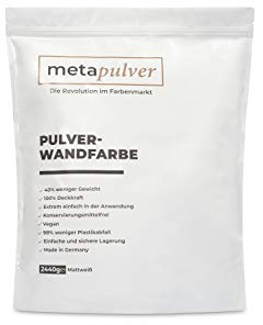metapulver Wandfarbe weiß für Innen (2440 Gramm matt, ergibt 4L für 24-40 m2) Pulver- Innenfarbe mit besonders hoher Deckkraft Dispersionsfarbe zum Anrühren mit Wasser