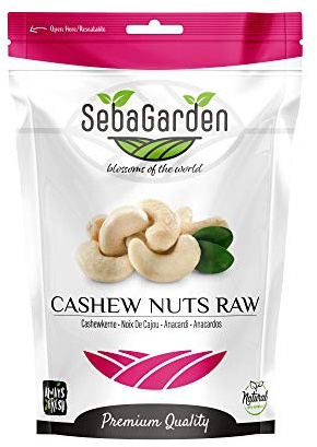 Seba Garden Raw Whole Cashews - Packed Fresh in Resealble Bag - Healthy Protein Food, All Natural, Keto Friendly, Vegan, Gluten Free (1 Kg)