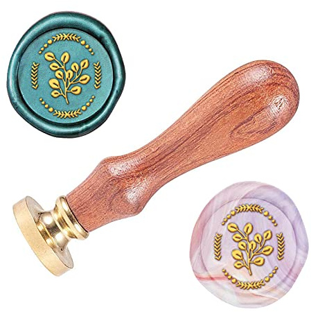 SUPERDANT Sello de Cera de 25 mm con Diseño de Eucalipto Sellos de Cera con Mango de Madera Extraíble Sello de Latón Vintage para Invitaciones de Boda Sobres Paquetes de Vino