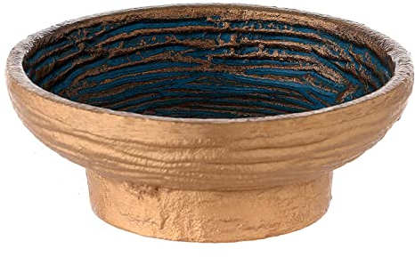 Holyart Ciotola per incenso dorata Azzurra alluminio 12 cm