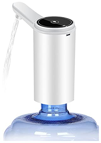 EASYSPEED Dispensador de Agua con 2 adaptadores, Carga Micro USB Bateria 1200 mha, extraíble y Conveniente para Usar en Agua embotellada, portatil para botellones de 5,8,10,12,15 Y 20 litros, Blanco